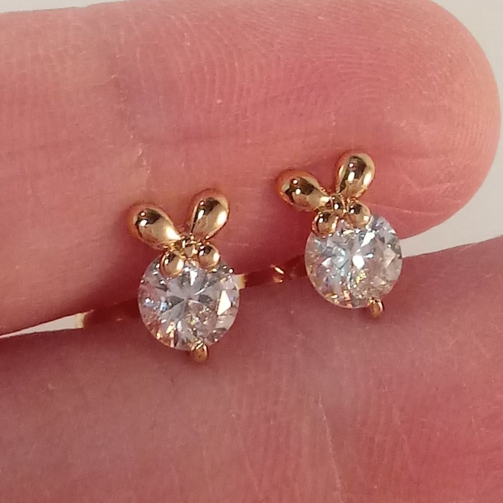 18K Yellow Gold Plated Diamond Zircon Butterfly Stud Earrings .66ctw AAA Gift